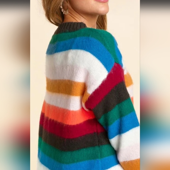 PLUS OVERSIZED STRIPED PULLOVER SOFT SWEATER TOP - Picture 4 of 7